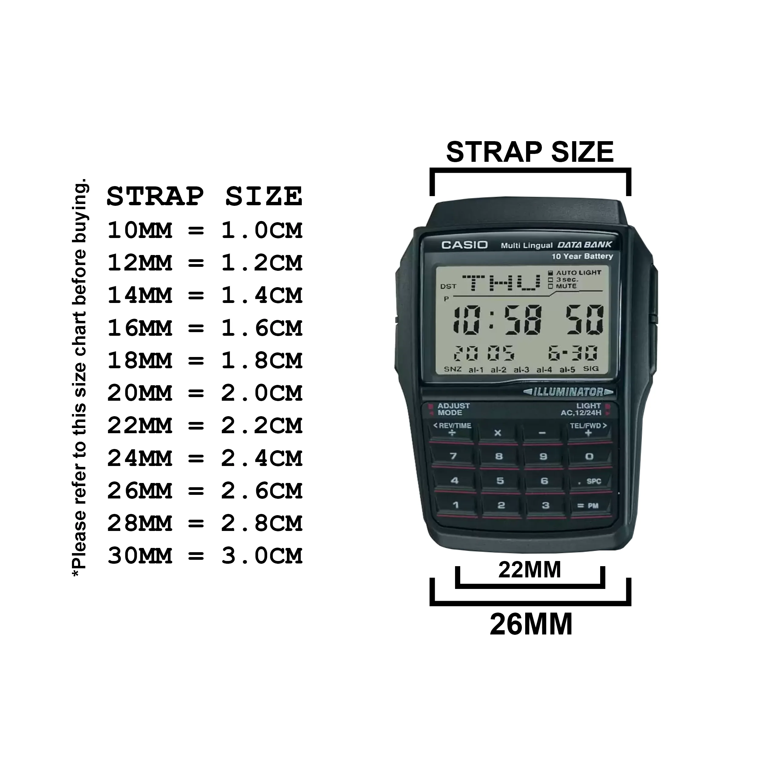 DBLACK [CDS14] 22MM RESIN WATCH STRAP (BLACK) // "SUITABLE FOR CASIO DBC-32 WATCH" - Image 4