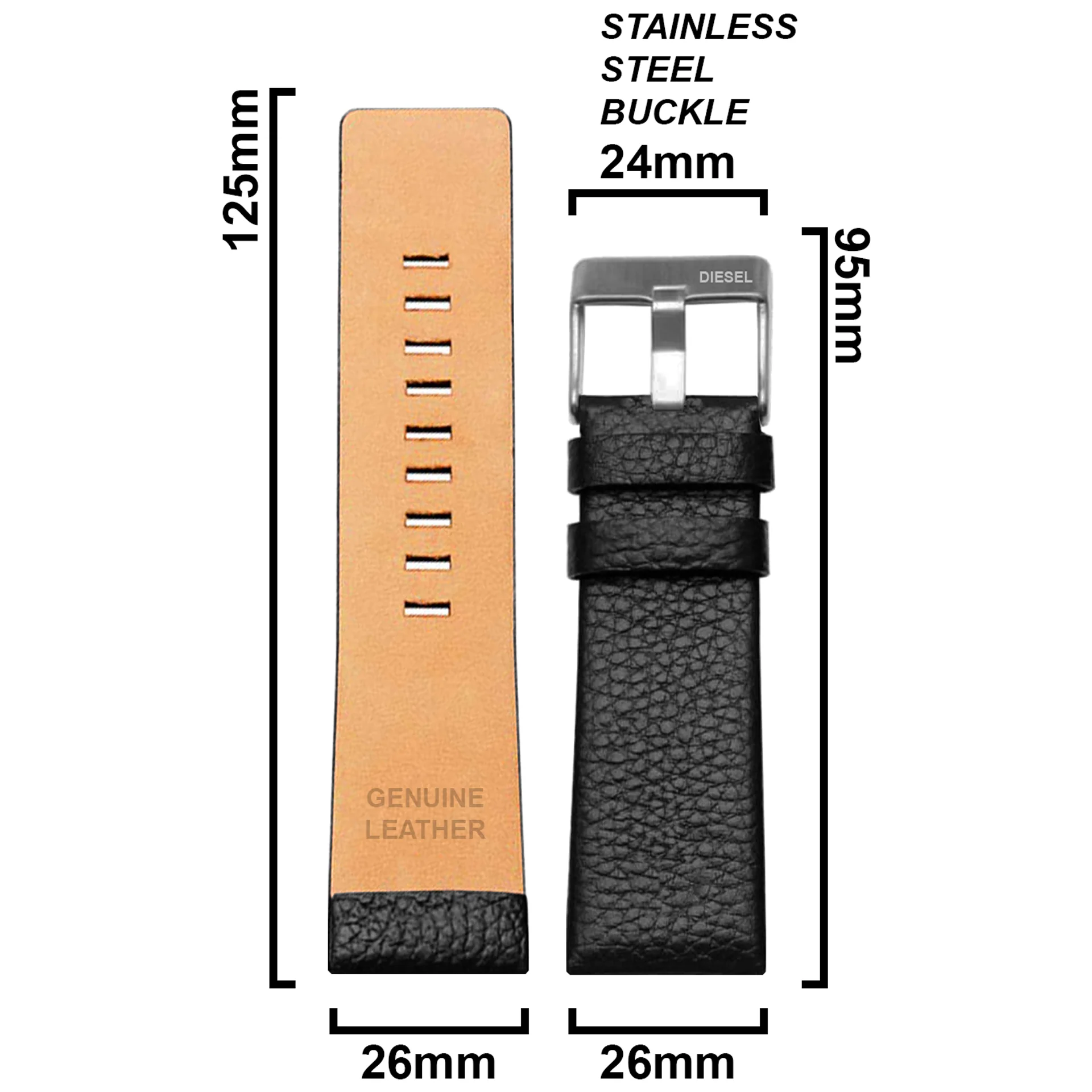 DBLACK [DSLDS2] PEBBLE DESIGN, LEATHER WATCH STRAP // FOR "DIESEL" WATCHES - Image 12