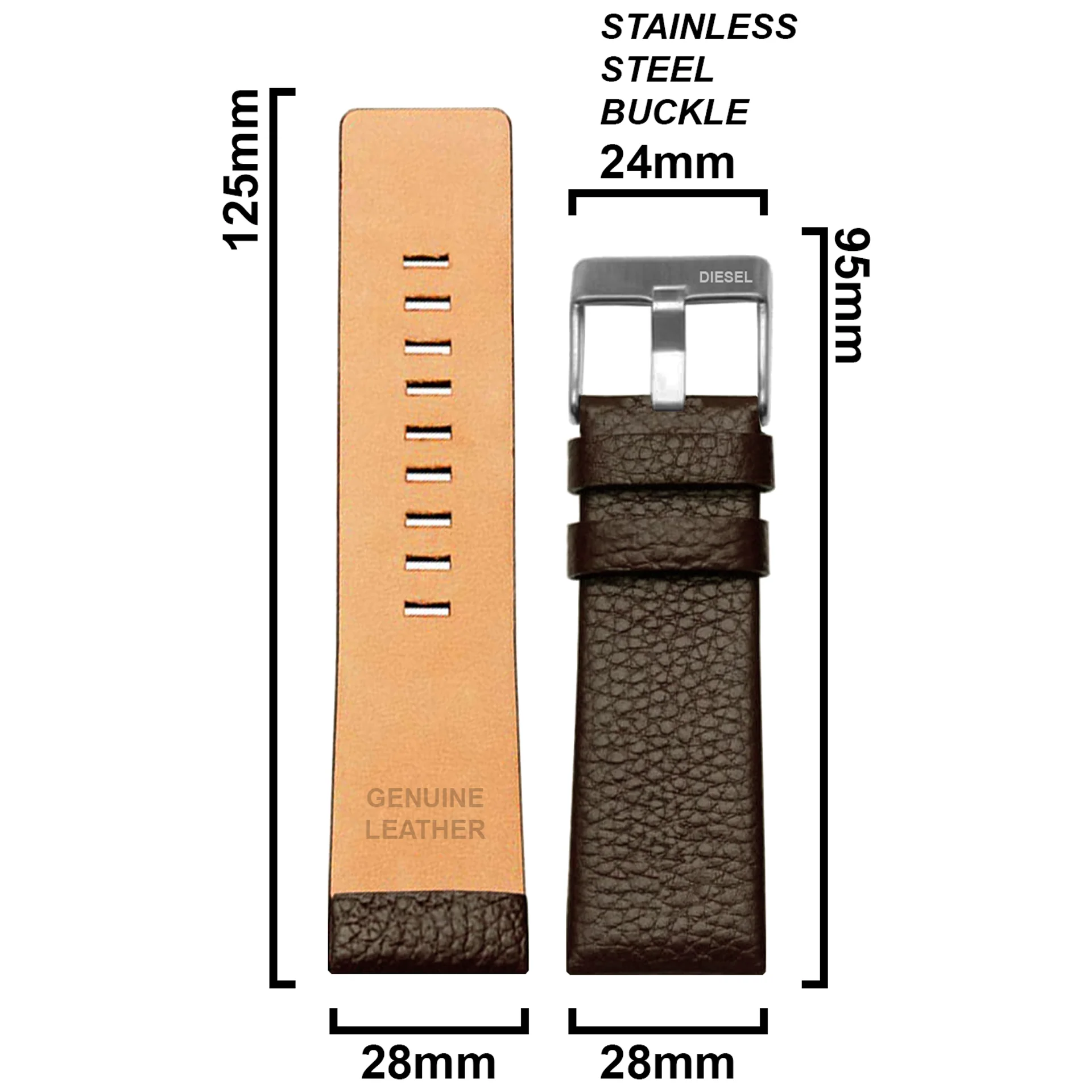 DBLACK [DSLDS2] PEBBLE DESIGN, LEATHER WATCH STRAP // FOR "DIESEL" WATCHES - Image 15