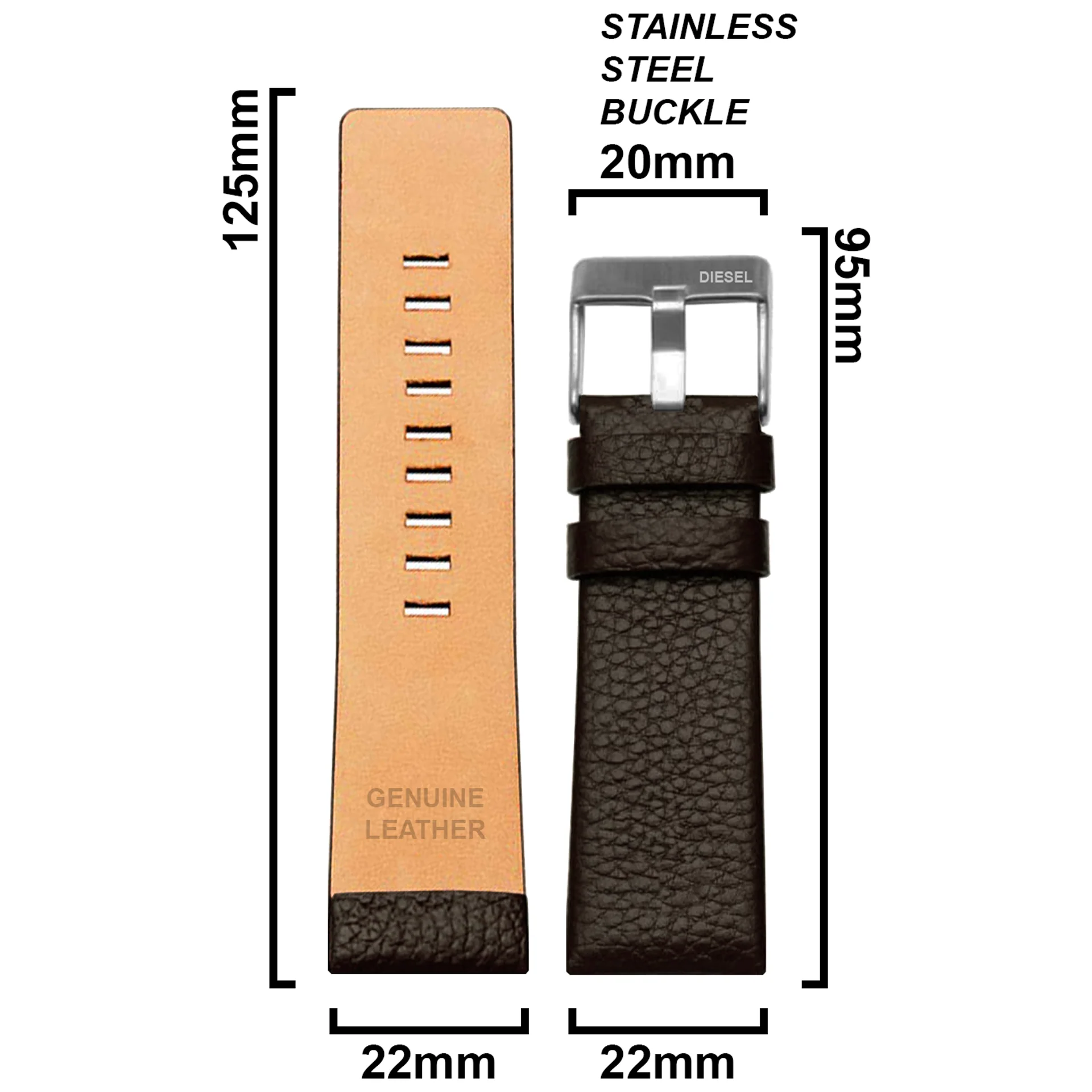 DBLACK [DSLDS2] PEBBLE DESIGN, LEATHER WATCH STRAP // FOR "DIESEL" WATCHES - Image 20