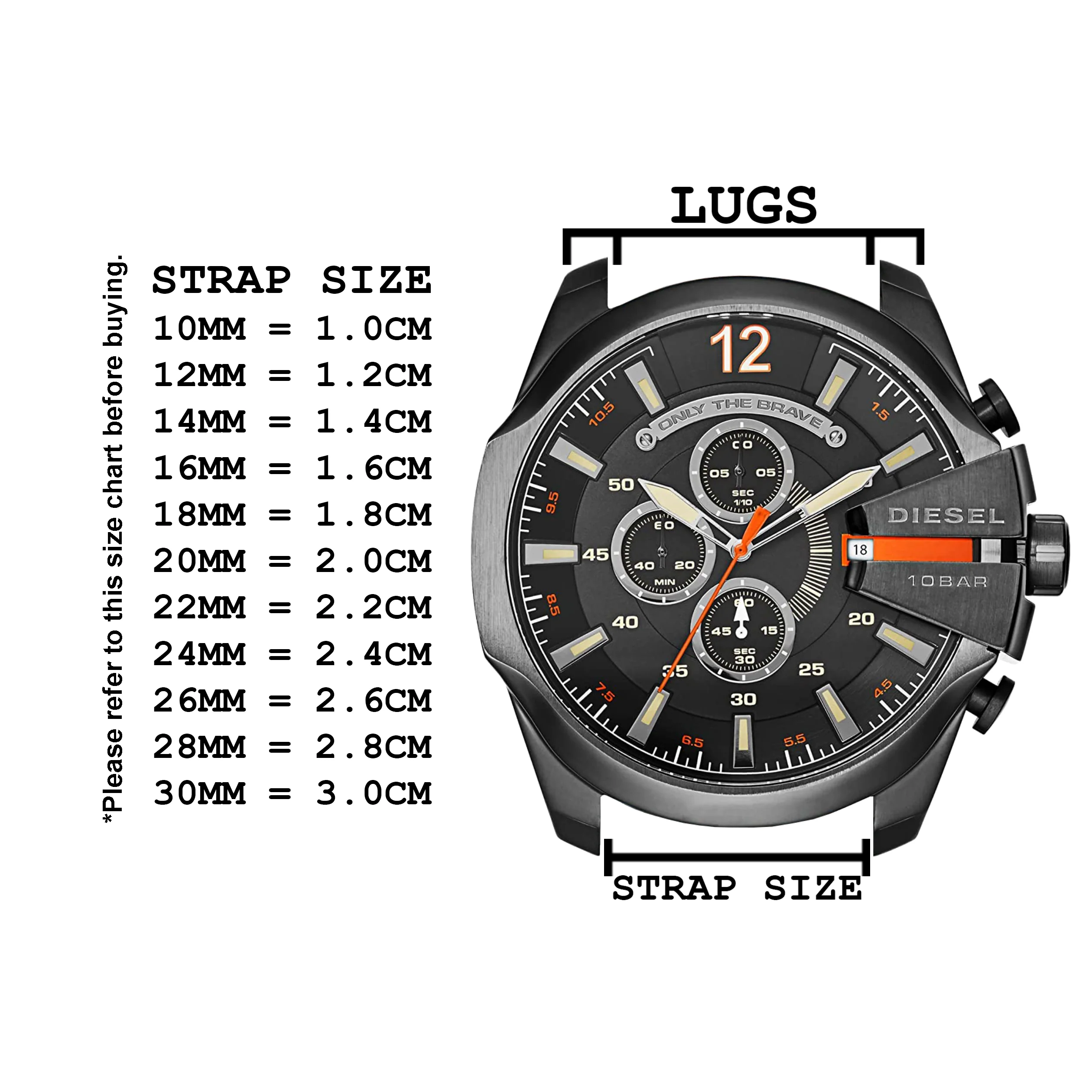 DBLACK [DSLDS2] PEBBLE DESIGN, LEATHER WATCH STRAP // FOR "DIESEL" WATCHES - Image 9