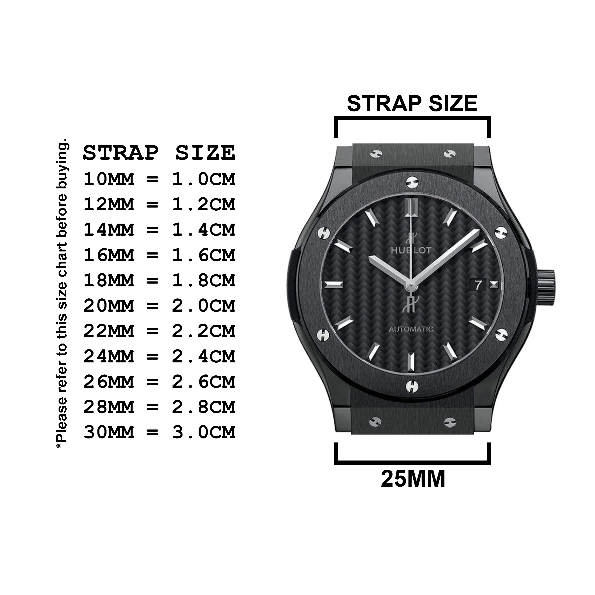 DBLACK [HLS] 25MM CROCO DESIGN, LEATHER WATCH STRAP // COMPATIBLE WITH  "HUBLOT" WATCHES - Image 7