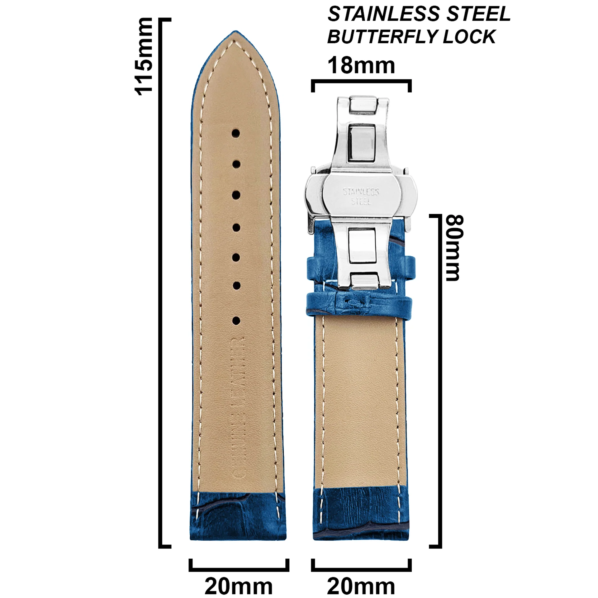 DBLACK [HOOK] CROCO DESIGN W/ BUTTERFLY LOCK, LEATHER STRAP - Image 15
