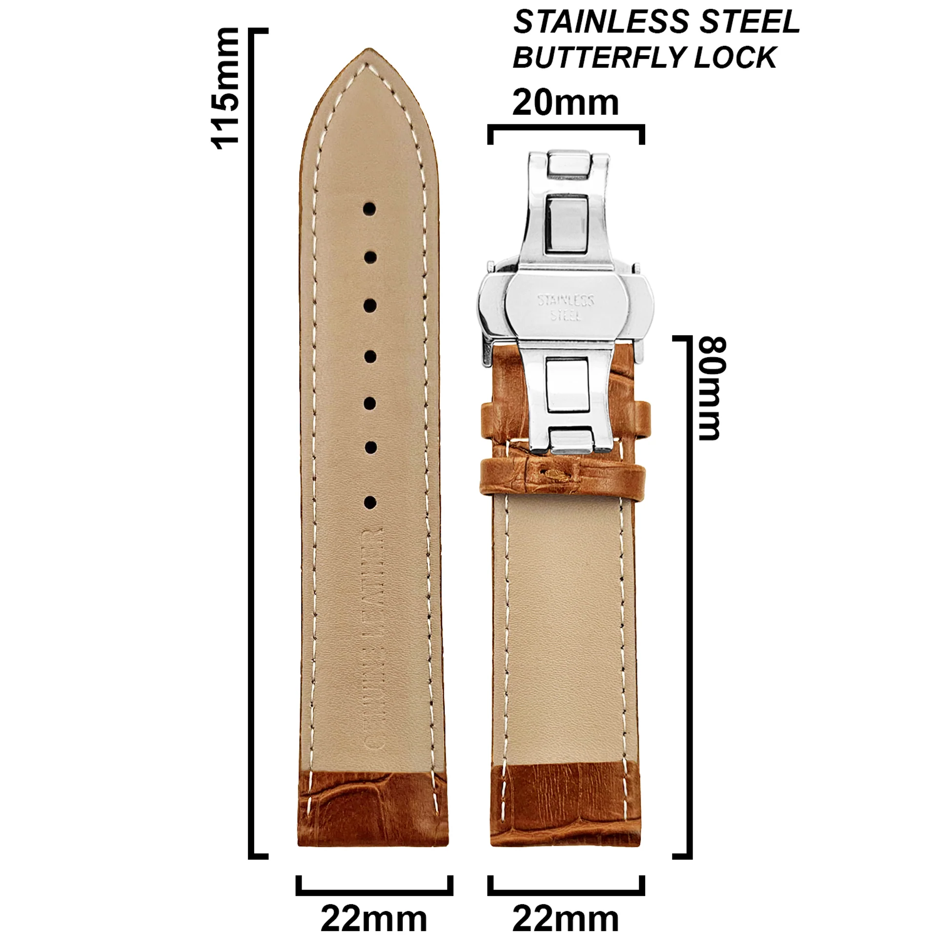 DBLACK [HOOK] CROCO DESIGN W/ BUTTERFLY LOCK, LEATHER STRAP - Image 24